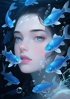 Underwater Portrait with Blue Fish