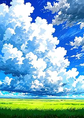 Anime Style Sky and Field Landscape