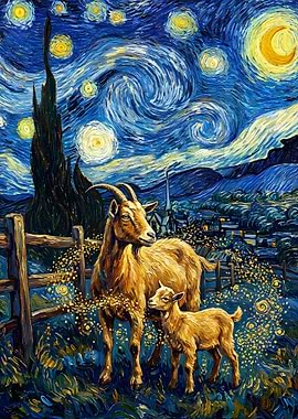Goats in Starry Night Style