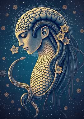 Serpentine Woman with Floral Adornments