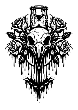 Skull, Roses, and Hourglass Illustration