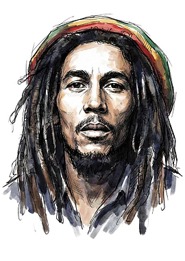 Bob Marley Portrait Watercolor Illustration