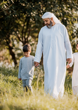 Father and Children Walking in Nature