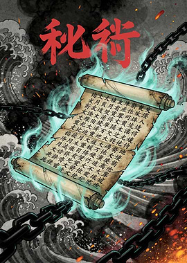 Mystical Scroll with Chains and Waves