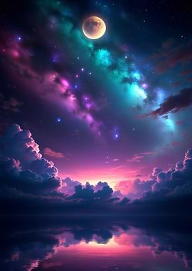 Mystical Moonlit Night Reflection