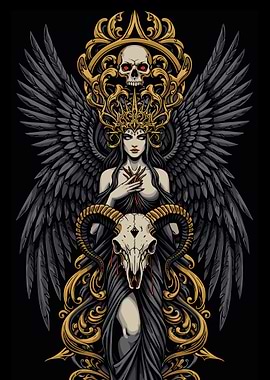 Dark Angel with Skull and Wings