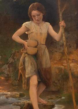 Young Girl Crossing Stream Painting