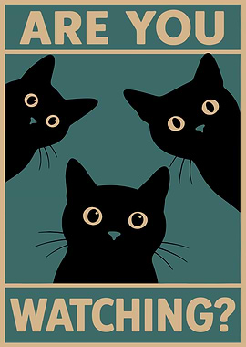 Are You Watching? Funny Cat oom Wall Art | Retro Pastel Vintage Black Cat Poster for Cat Lovers