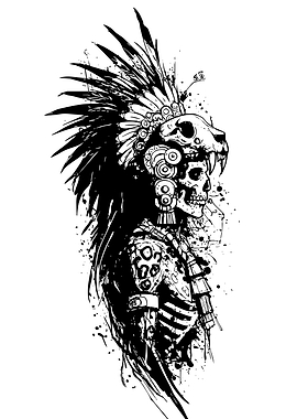 Aztec Warrior Skull with Headdress