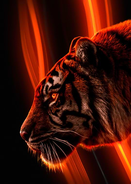 Tiger Profile with Fiery Accents