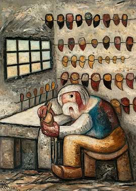 Woodcarver in Workshop Painting