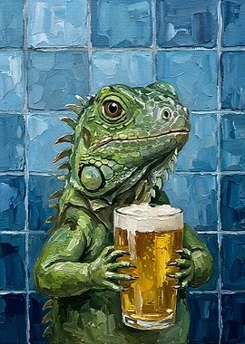 Iguana with Beer Painting