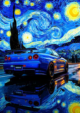 Nissan Skyline R34 Starry Night Painting