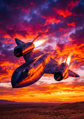 SR-71 Blackbird flying at sunset