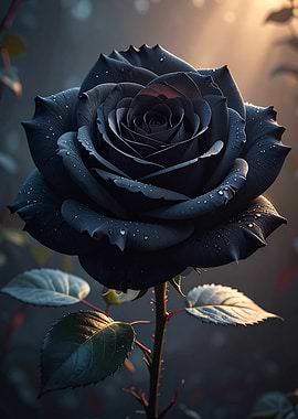 Elegant Black Rose with Water Droplets