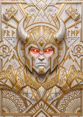 Art Deco Viking Guardian in Marble and Gold