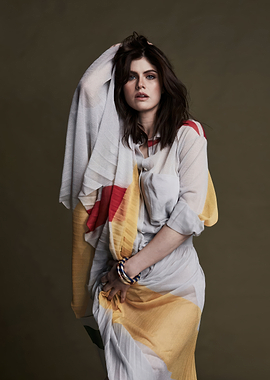 Alexandra Daddario Portrait with Colorful Fabric