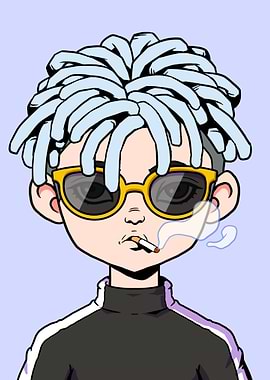 Cartoon man with dreadlocks smoking