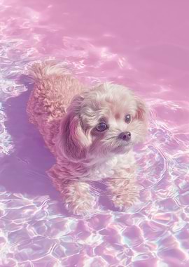 Dog in Pink Water