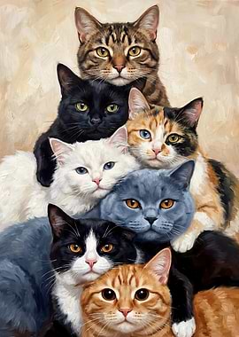Pile of Cats Painting