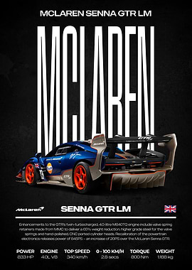 McLaren Senna GTR LM Car Poster