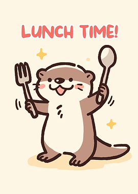 Cartoon Otter with Cutlery: Lunch Time!