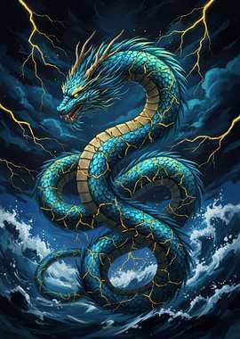 Blue Dragon in Stormy Seas