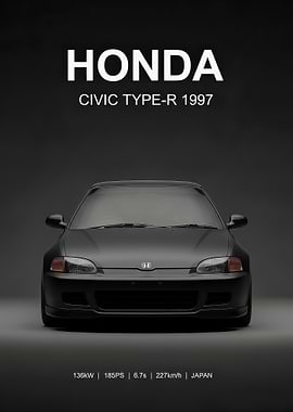 black Honda Civic Type-R 1997 Car Poster