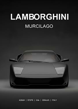 black Lamborghini Murcilago Car Poster