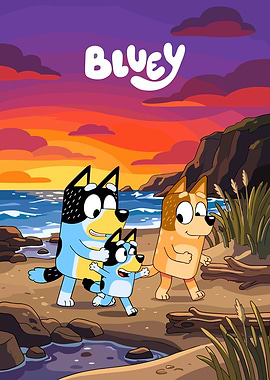 Bluey family on the beach