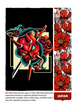 Oni Mask with Snake and Flowers