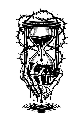 Hourglass with Thorns and Skeleton Hands