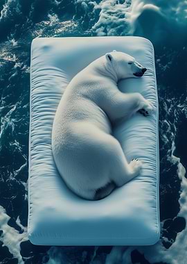 Polar Bear on Raft in Ocean