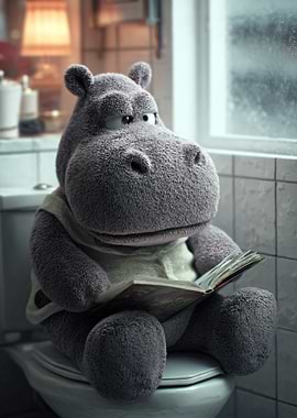 Hippo reading on the toilet