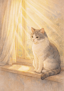 Cat Sitting by Window in Sunlight