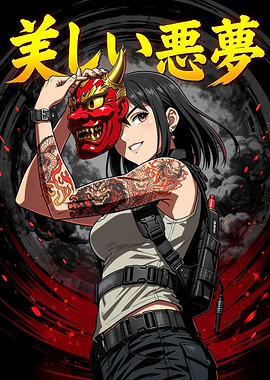 Anime Girl with Oni Mask