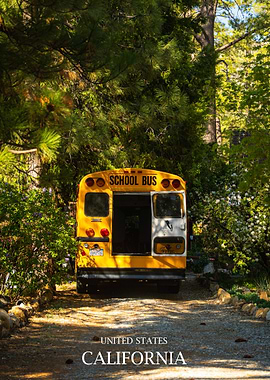 Yellow School Bus in California Nature