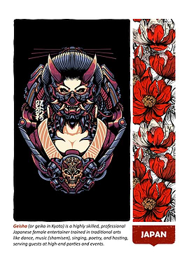 Cyberpunk Geisha with Floral Accent