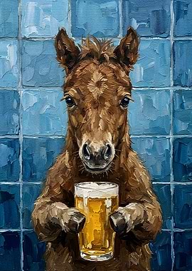 Horse with Beer Painting