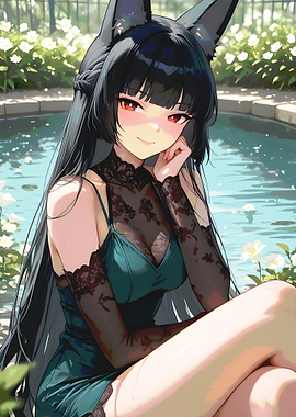 Miyabi with Fox Ears by Pond