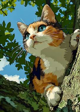 Calico Cat in Tree Digital Art