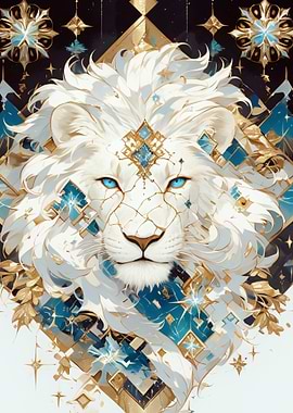 Albino Lion with Geometric Ornamentation