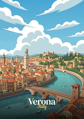 Verona Italy Cityscape Illustration