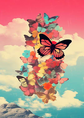 Colorful Butterflies and Flowers Collage