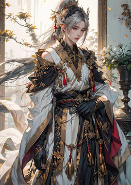 Elegant Anime Woman in Traditional Dress