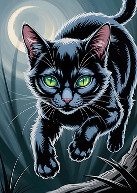 Black Cat with Green Eyes