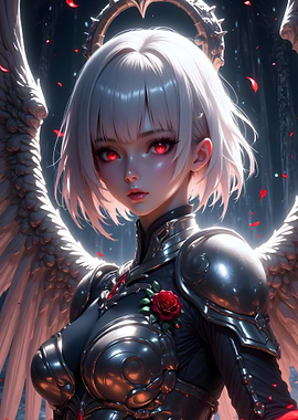 Anime Angel Warrior with Red Eyes