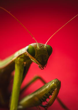 Praying Mantis Close-Up on Red