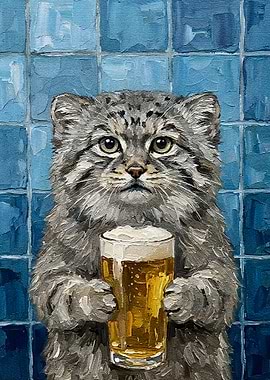 Cat with Beer Painting