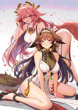 Anime Girls with Fox Ears and Tails